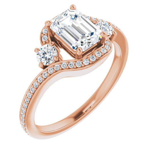 10K Rose Gold Customizable Emerald/Radiant Cut Bypass Design with Semi-Halo and Accented Band