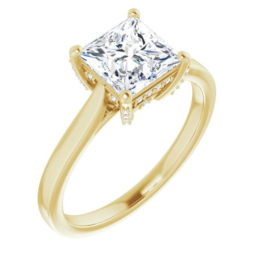 10K Yellow Gold Customizable Cathedral-Raised Princess/Square Cut Style with Prong Accents Enhancement