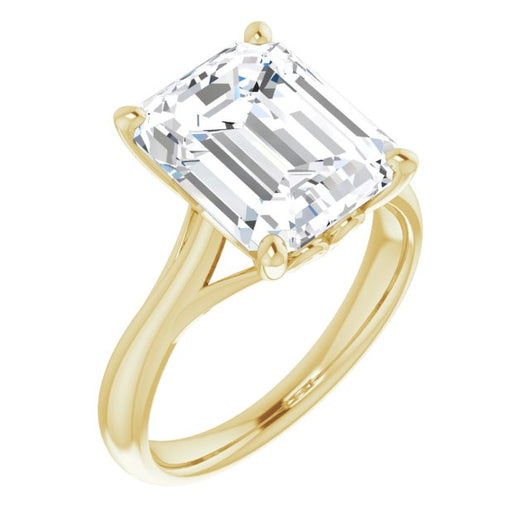 10K Yellow Gold Customizable Emerald/Radiant Cut Solitaire with Decorative Prongs & Tapered Band