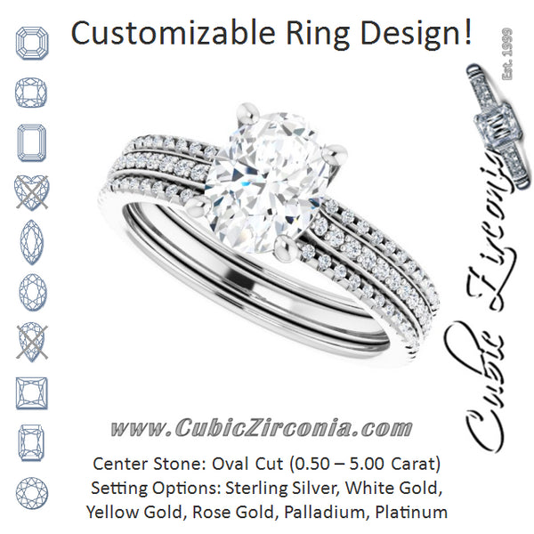 Cubic Zirconia Engagement Ring- The Isidora (Customizable Oval Cut Center with Wide Pavé Accented Band)