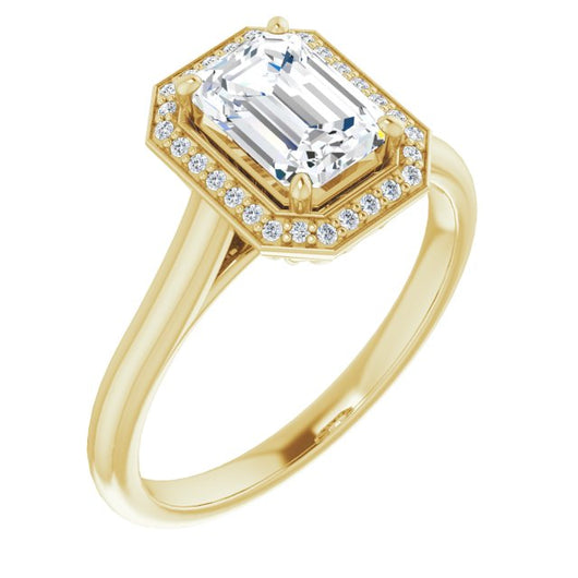 10K Yellow Gold Customizable Cathedral-Raised Emerald/Radiant Cut Halo Style