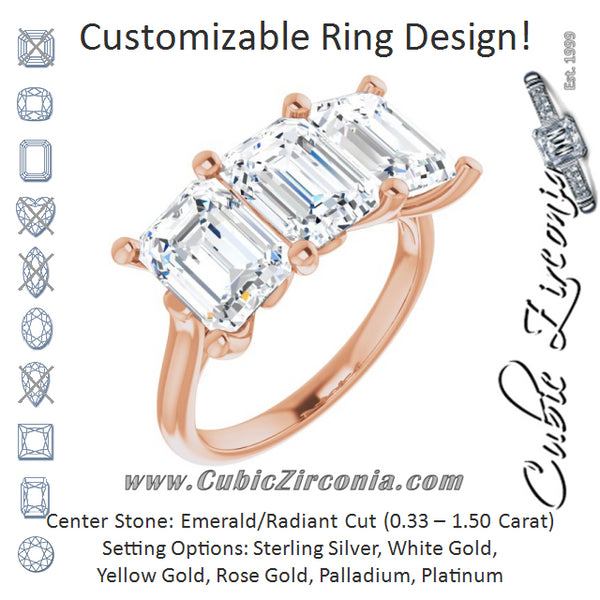 Cubic Zirconia Engagement Ring- The Jisha (Customizable Triple Emerald Cut Design with Thin Band)