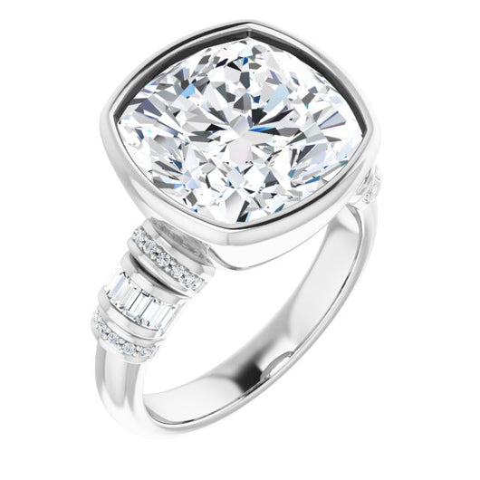 10K White Gold Customizable Bezel-set Cushion Cut Setting with Wide Sleeve-Accented Band