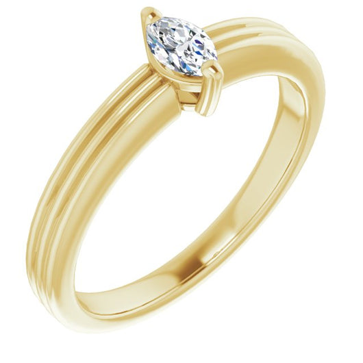 10K Yellow Gold Customizable Marquise Cut Solitaire with Double-Grooved Band