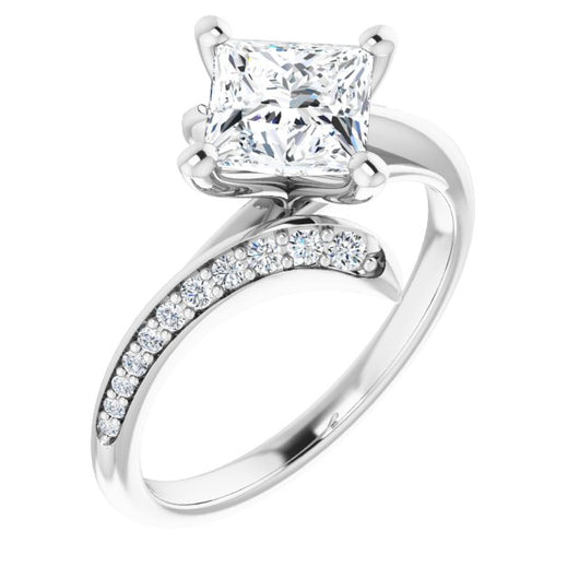 10K White Gold Customizable Princess/Square Cut Style with Artisan Bypass and Shared Prong Band