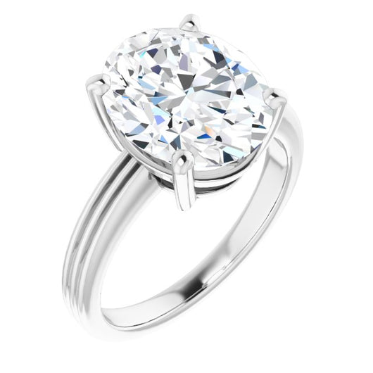 10K White Gold Customizable Oval Cut Solitaire with Double-Grooved Band