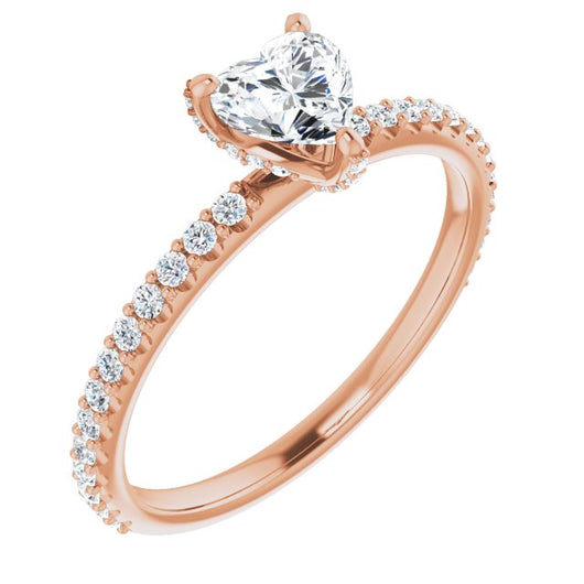 10K Rose Gold Customizable Heart Cut Design with Round-Accented Band, Micropav? Under-Halo and Decorative Prong Accents)