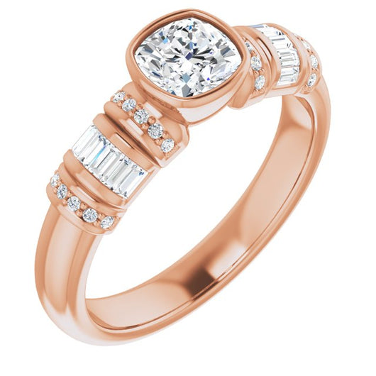 10K Rose Gold Customizable Bezel-set Cushion Cut Setting with Wide Sleeve-Accented Band