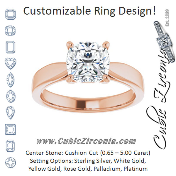 Cubic Zirconia Engagement Ring- The Eden (Customizable Cushion Cut Cathedral Solitaire with Wide Tapered Band)