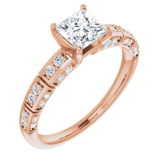 10K Rose Gold Customizable Princess/Square Cut Style with Three-sided, Segmented Shared Prong Band