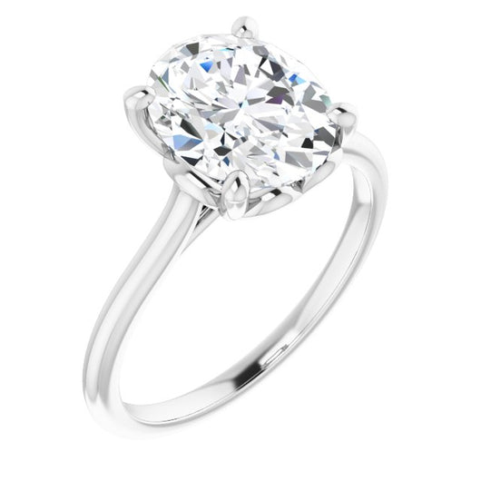 10K White Gold Customizable Cathedral-style Oval Cut Solitaire with Decorative Heart Prong Basket