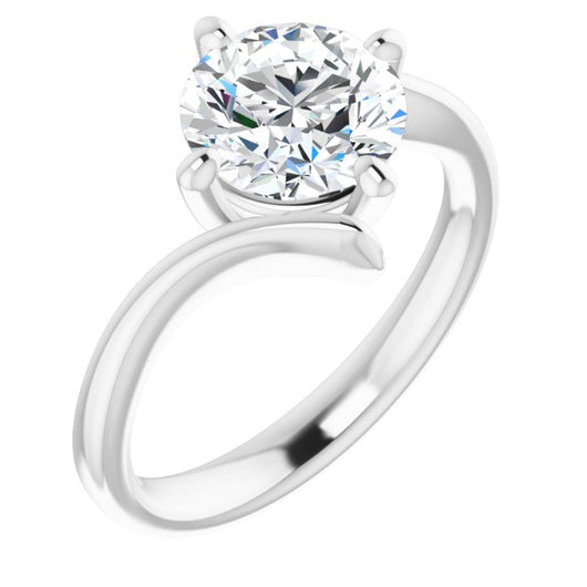 10K White Gold Customizable Round Cut Solitaire with Thin, Bypass-style Band