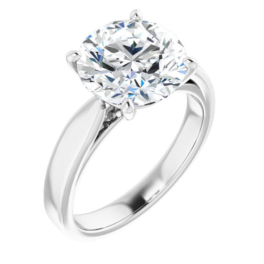 10K White Gold Customizable Round Cut Cathedral Solitaire with Wide Tapered Band