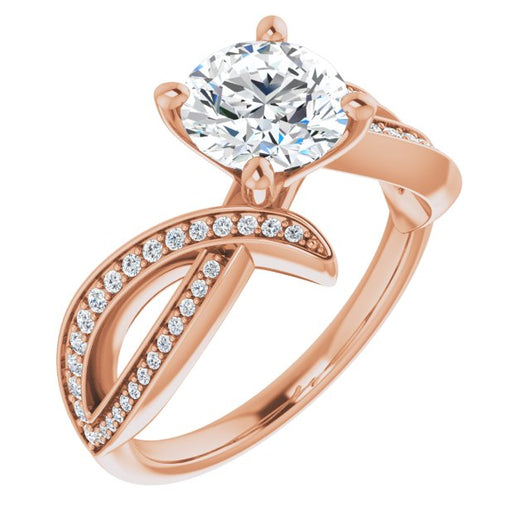 10K Rose Gold Customizable Round Cut Design with Swooping Pavé Bypass Band