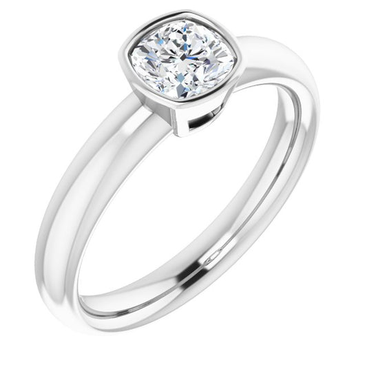 10K White Gold Customizable Bezel-set Cushion Cut Solitaire with Wide Band