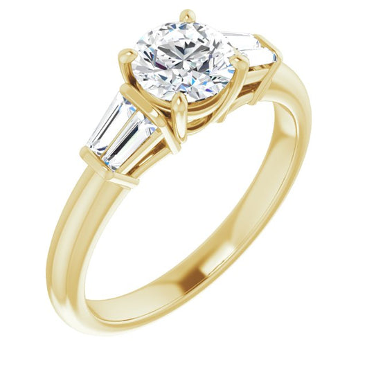 10K Yellow Gold Customizable 5-stone Round Cut Style with Quad Tapered Baguettes