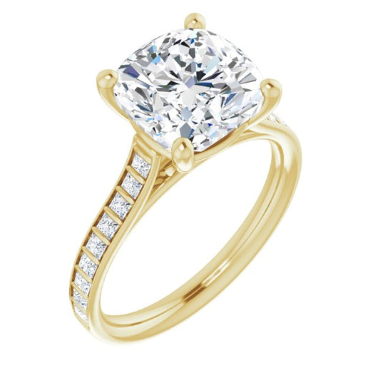 10K Yellow Gold Customizable Cushion Cut Style with Princess Channel Bar Setting