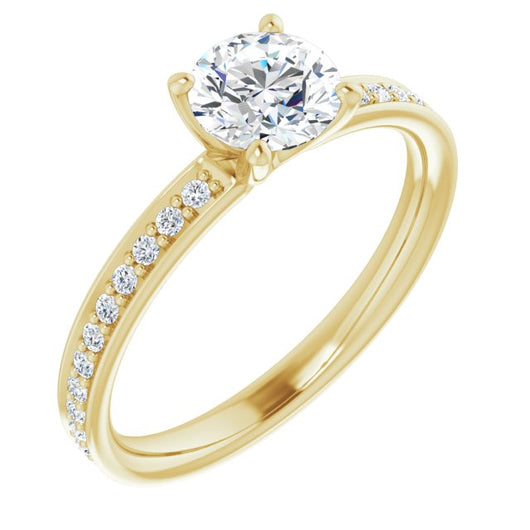 10K Yellow Gold Customizable Classic Prong-set Round Cut Design with Shared Prong Band