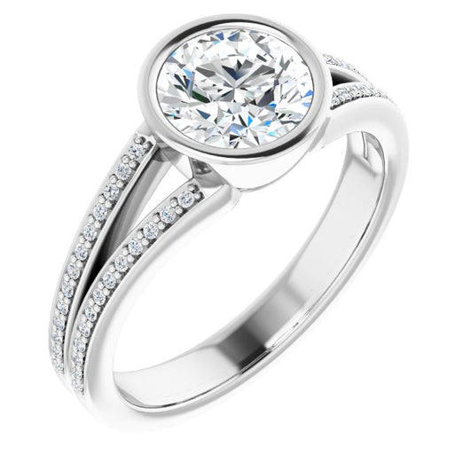 10K White Gold Customizable Bezel-set Round Cut Design with Split Shared Prong Band