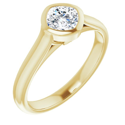 10K Yellow Gold Customizable Cathedral-Bezel Cushion Cut 7-stone "Semi-Solitaire" Design