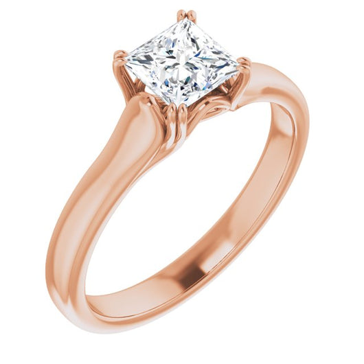 10K Rose Gold Customizable Princess/Square Cut Solitaire with Under-trellis Design