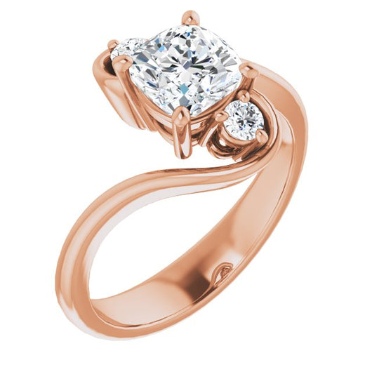 10K Rose Gold Customizable 3-stone Cushion Cut Setting featuring Artisan Bypass