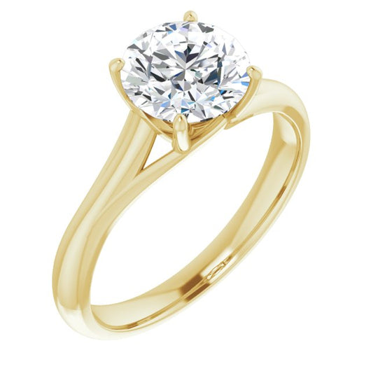 10K Yellow Gold Customizable Round Cut Solitaire with Crosshatched Prong Basket