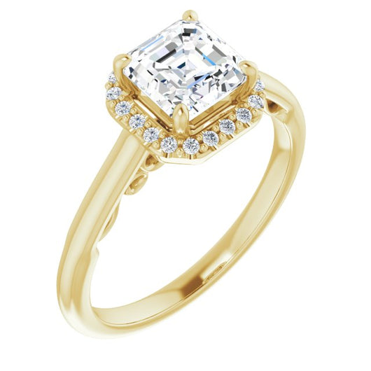 10K Yellow Gold Customizable Cathedral-Halo Asscher Cut Style featuring Sculptural Trellis