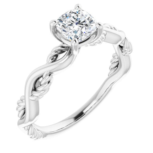 10K White Gold Customizable Cushion Cut Solitaire with Twisting Split Band