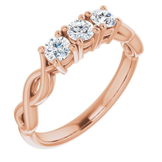 10K Rose Gold Customizable Triple Round Cut Design with Twisting Infinity Split Band