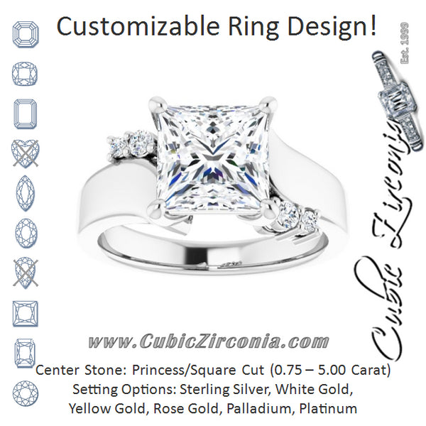 Cubic Zirconia Engagement Ring- The Inez (Customizable 5-stone Princess/Square Cut Style featuring Artisan Bypass)