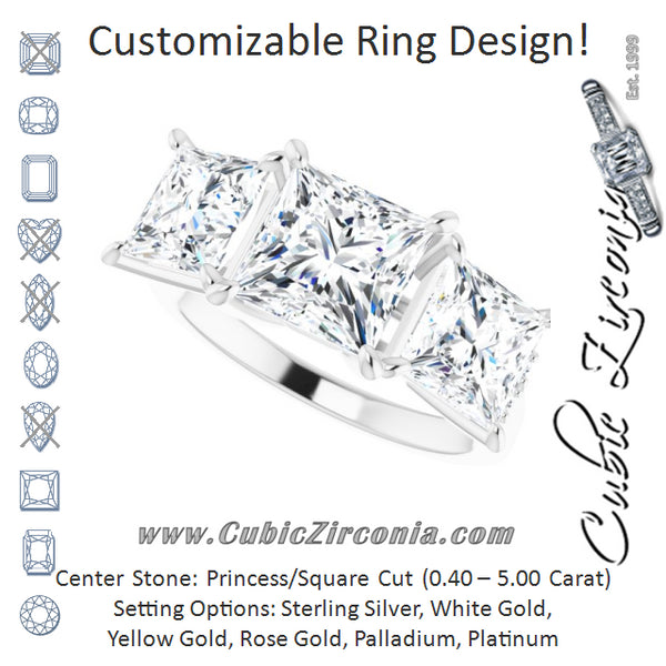 Cubic Zirconia Engagement Ring- The Skylah (Customizable Triple Princess/Square Cut Design with Quad Vertical-Oriented Round Accents)