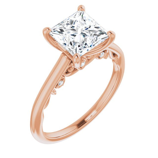 10K Rose Gold Customizable Cathedral-set Princess/Square Cut Style featuring Peekaboo Trellis Hidden Stones