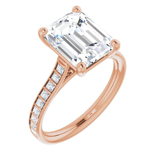 10K Rose Gold Customizable Emerald/Radiant Cut Style with Princess Channel Bar Setting