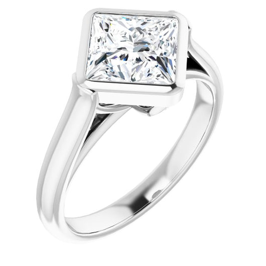 10K White Gold Customizable Cathedral-Bezel Princess/Square Cut 7-stone "Semi-Solitaire" Design