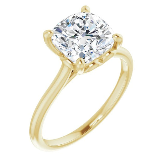 10K Yellow Gold Customizable Cathedral-style Cushion Cut Solitaire with Decorative Heart Prong Basket