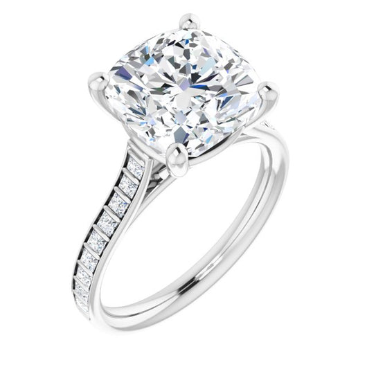 10K White Gold Customizable Cushion Cut Style with Princess Channel Bar Setting