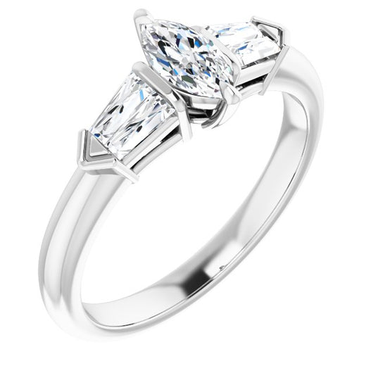 10K White Gold Customizable 5-stone Design with Marquise Cut Center and Quad Baguettes