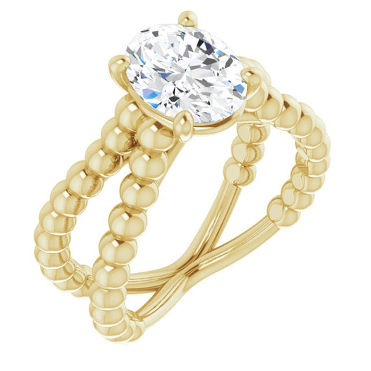 10K Yellow Gold Customizable Oval Cut Solitaire with Wide Beaded Split-Band