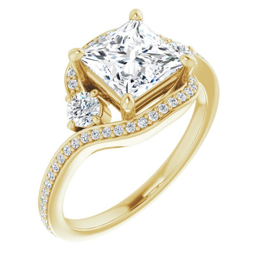 10K Yellow Gold Customizable Princess/Square Cut Bypass Design with Semi-Halo and Accented Band