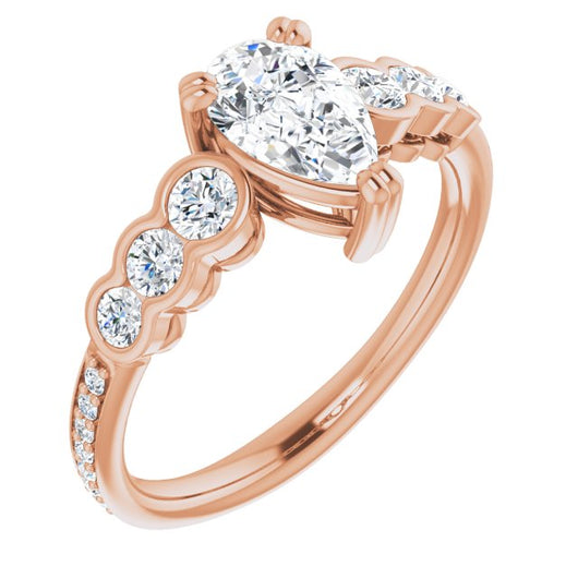 10K Rose Gold Customizable Pear Cut 7-stone Style Enhanced with Bezel Accents and Shared Prong Band