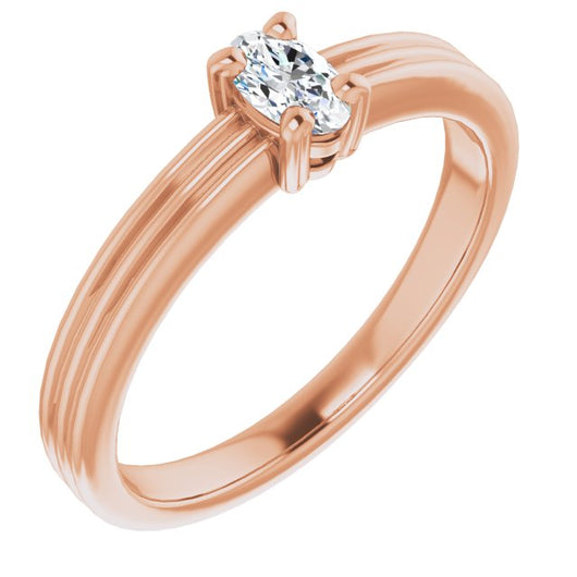 10K Rose Gold Customizable Oval Cut Solitaire with Double-Grooved Band