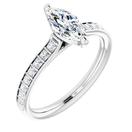 10K White Gold Customizable Marquise Cut Style with Princess Channel Bar Setting