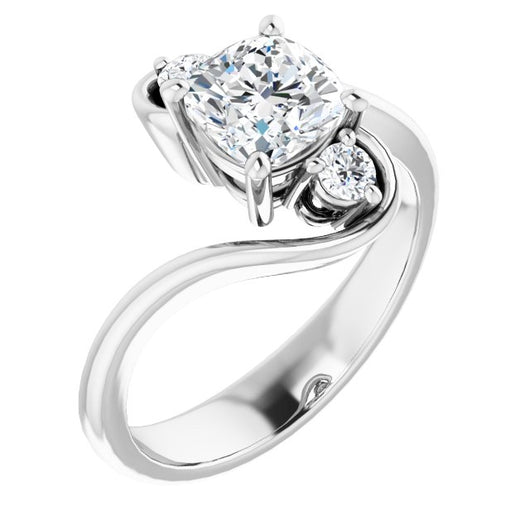 10K White Gold Customizable 3-stone Cushion Cut Setting featuring Artisan Bypass