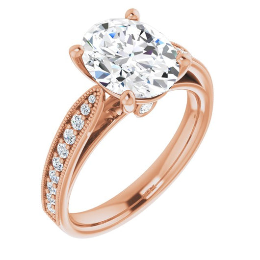 10K Rose Gold Customizable Oval Cut Style featuring Milgrained Shared Prong Band & Dual Peekaboos