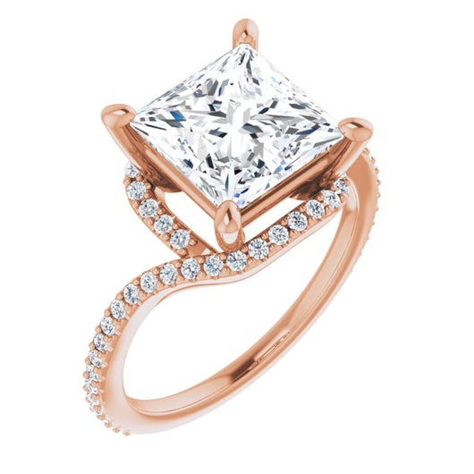 10K Rose Gold Customizable Artisan Princess/Square Cut Design with Thin, Accented Bypass Band