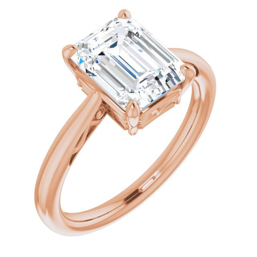 10K Rose Gold Customizable Emerald/Radiant Cut Solitaire with 'Incomplete' Decorations