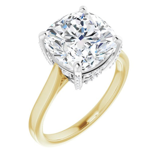 14K Yellow & White Gold Customizable Cathedral-Raised Cushion Cut Style with Prong Accents Enhancement