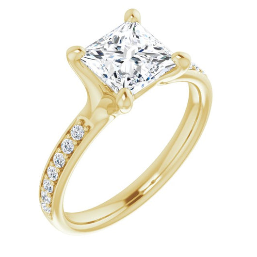 10K Yellow Gold Customizable Heavy Prong-Set Princess/Square Cut Style with Round Cut Band Accents