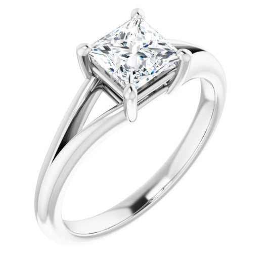 10K White Gold Customizable Princess/Square Cut Solitaire with Tapered Split Band